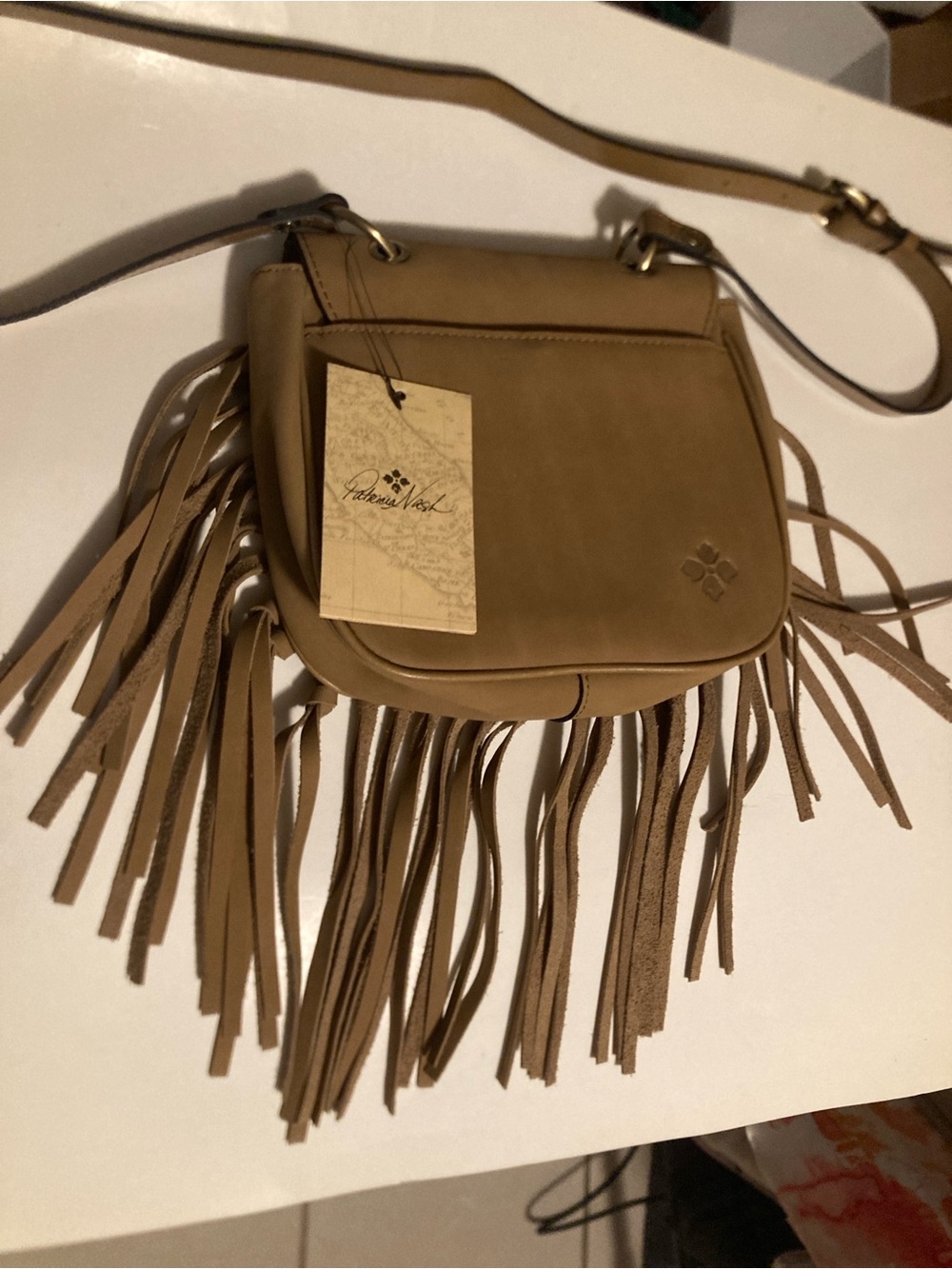 Patricia Nash Karissa Beige Fringe Leather Crossbody Hippie Boho Western